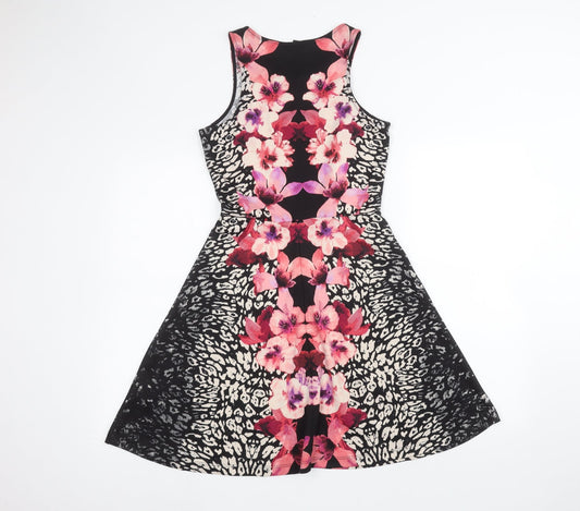 H&M Womens Black Floral A-Line Size S