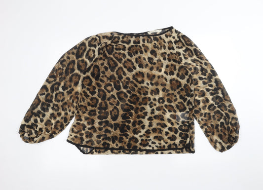 Additional front view of Blonde + Blonde women’s brown animal print basic blouse, size UK 14