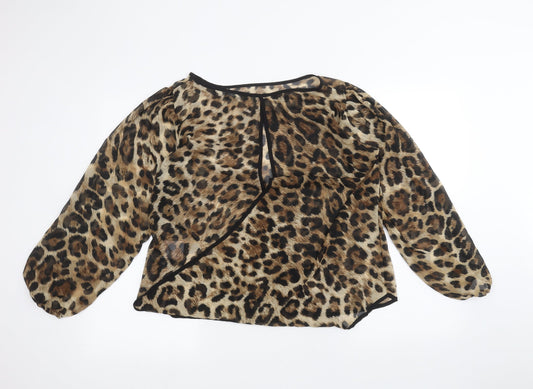 Blonde & Blonde Womens Brown Animal Print Basic Blouse Size 14