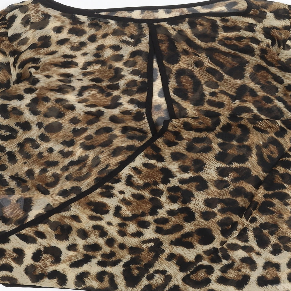Blonde & Blonde Womens Brown Animal Print Basic Blouse Size 14