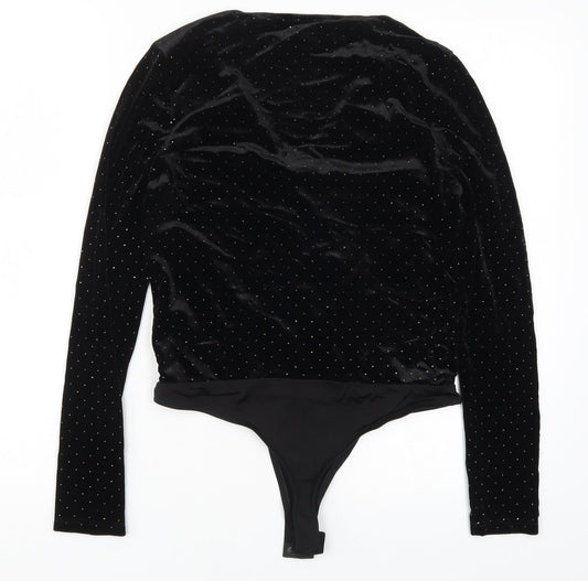 Back view of River Island women’s black polka dot bodysuit one-piece, size UK 10