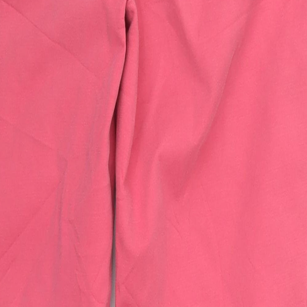 Brand and care label for Club Monaco women’s pink rayon cropped trousers, size UK 28, in, 23.5-inch leg