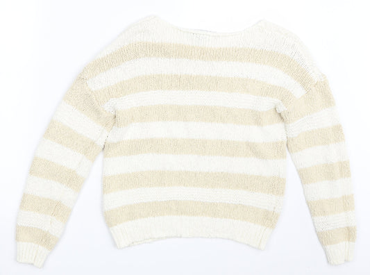 Primark Womens White Striped Pullover Jumper Size 12