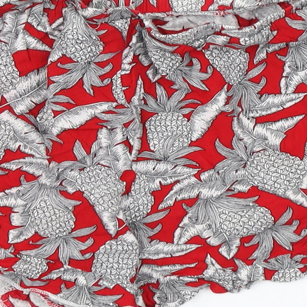 Brand and care label for Lola May women’s red floral hot pants shorts, size UK 8