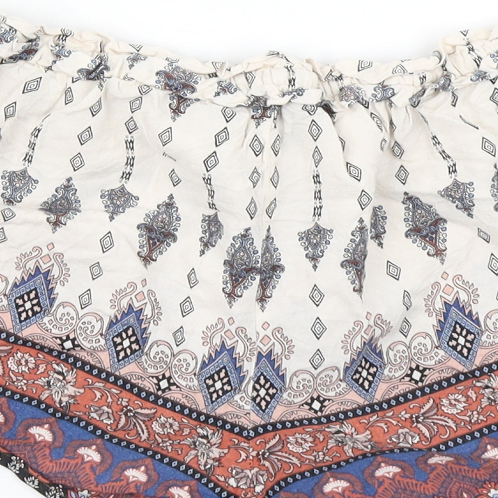 Primark Womens White Argyle/Diamond Hot Pants Shorts Size 8