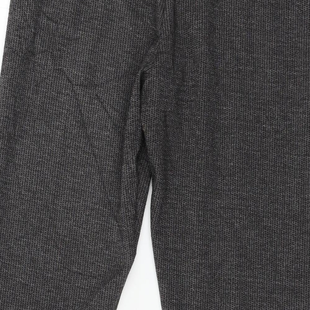 Brand and care label for Tu women’s grey striped jersey trousers, size UK 10, 28-inch leg