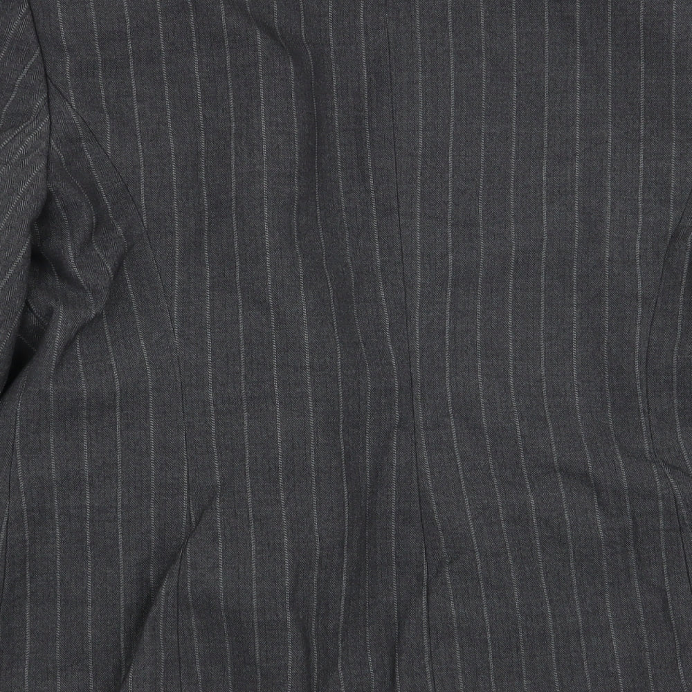 Brand and care label for Autonomy women’s grey striped jacket blazer, size UK 10