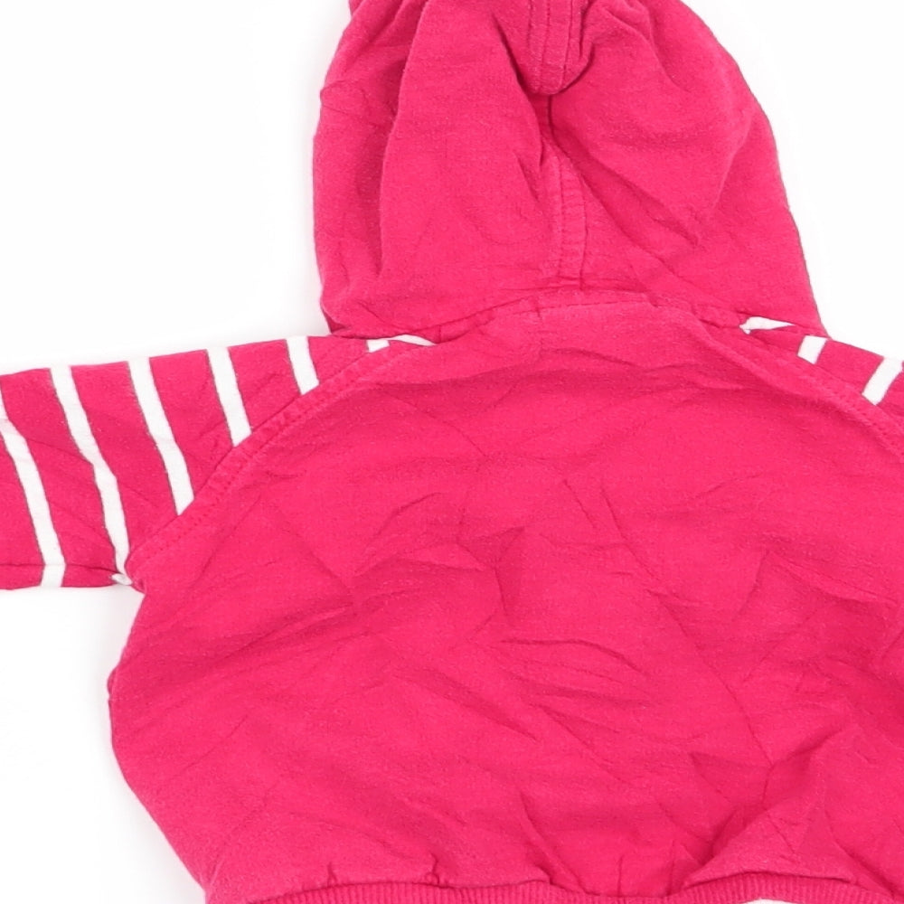 Brand and care label for Polarn O. Pyret boys’ red striped full zip jumper, size 0-3, months