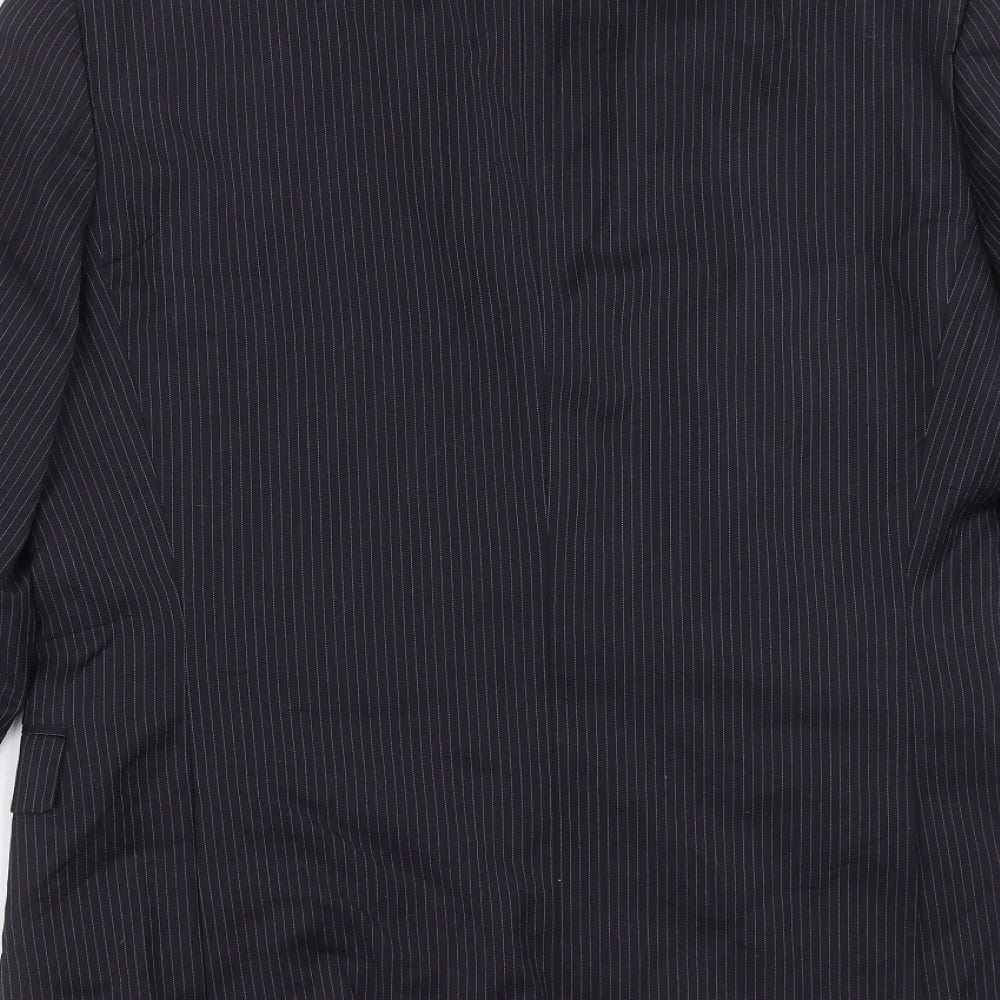 Brand and care label for Alfred Brown men’s blue striped jacket suit jacket, size 38