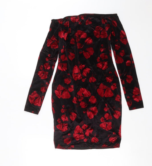 Boohoo Womens Black Floral Mini Size 8