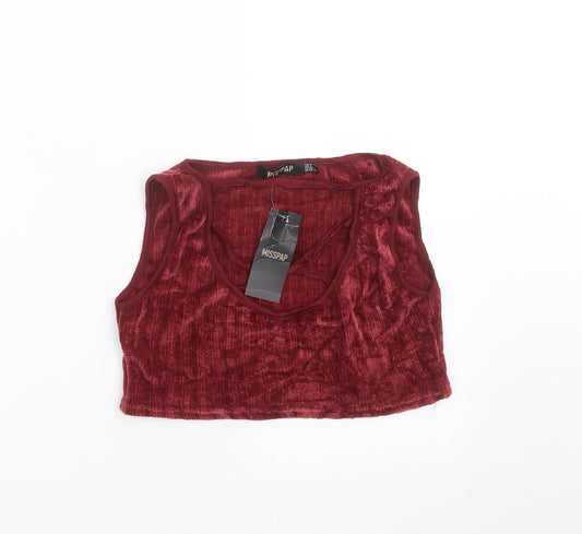 Womens UK Size 8 Misspap Red Cropped T-Shirt