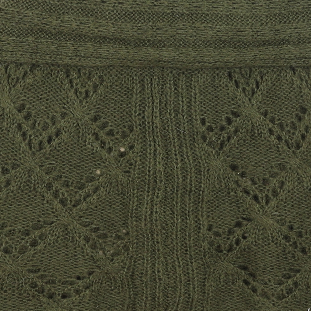 Brand and care label for F&F girls’ green shrug jumper, size 7-8, years