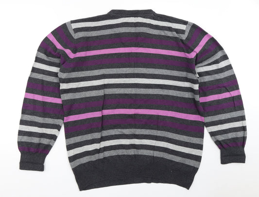 Easy Mens Grey Striped Pullover Jumper Size L