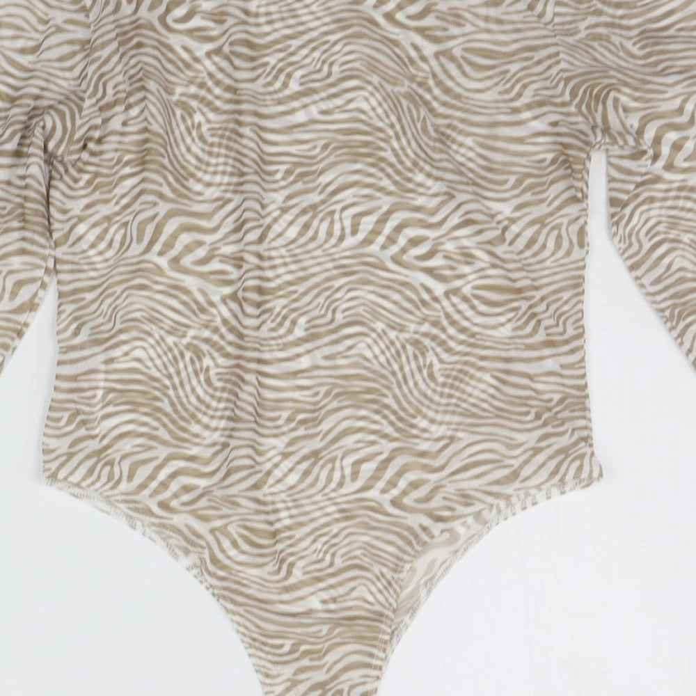 Primark Womens Beige Animal Print Bodysuit One-Piece Size S
