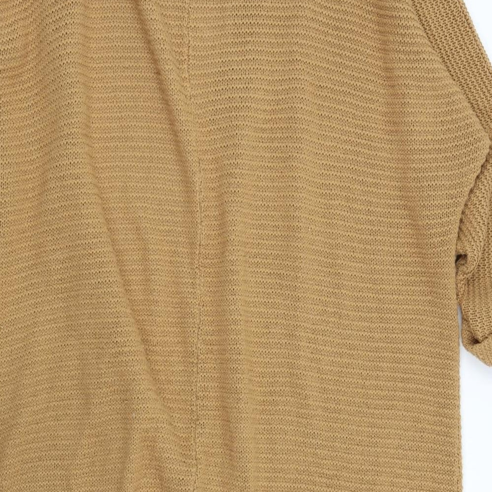 Brand and care label for Boohoo women’s brown knit cardigan jumper, size L
