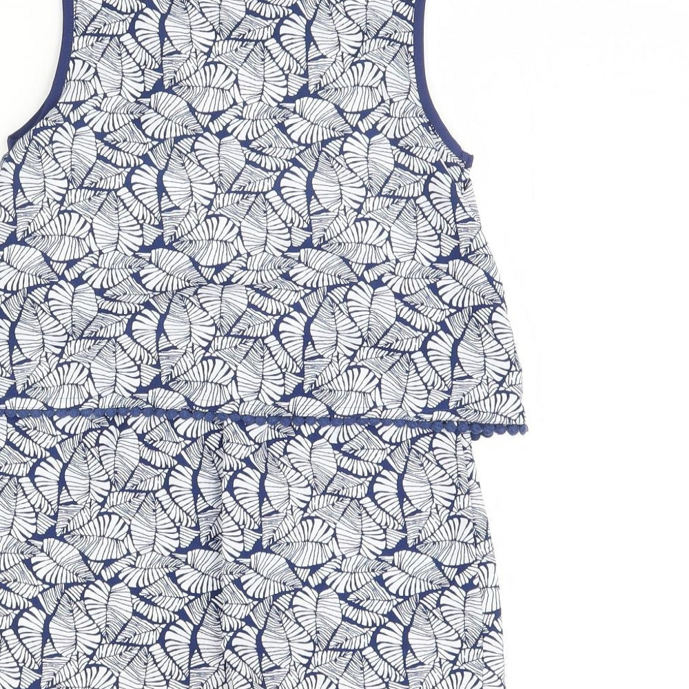 Brand and care label for I Love girls’ wear girls blue floral playsuit one-piece, size 8, years