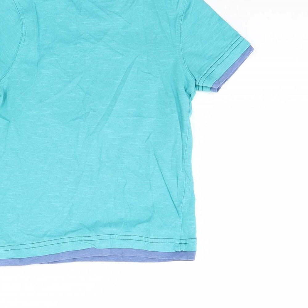 Brand and care label for George boys’ blue basic t-shirt, size 2, years