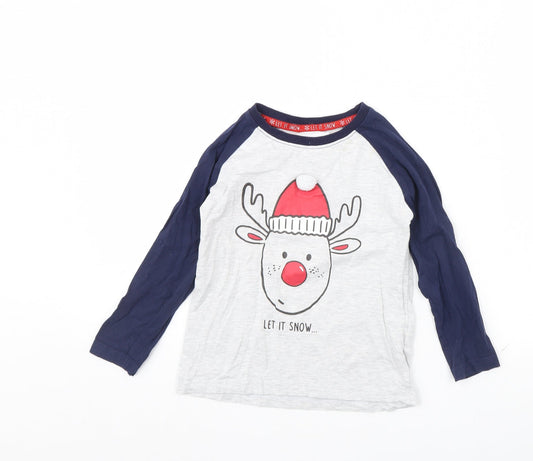 Preworn Boys Grey Solid Pyjama Top Size 4 Years - Christmas