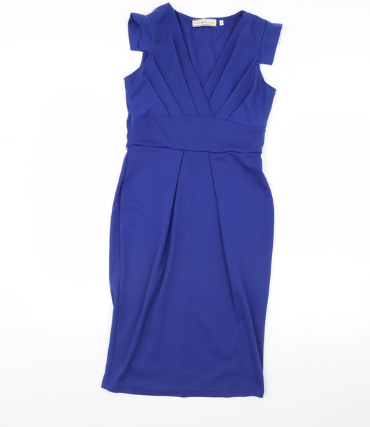 Additional front view of Billie & Blossom women’s blue pencil dress, size UK 8