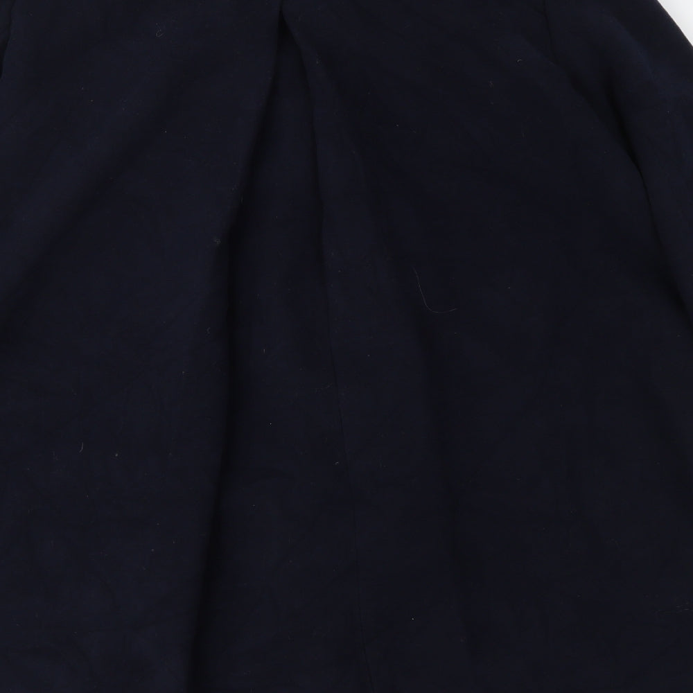 Brand and care label for Mango women’s blue overcoat coat, size M