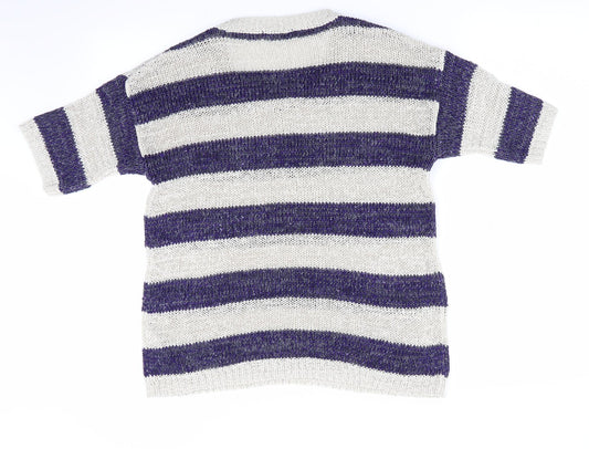 TU Womens Blue Striped Pullover Jumper Size 10 - Sequins all over