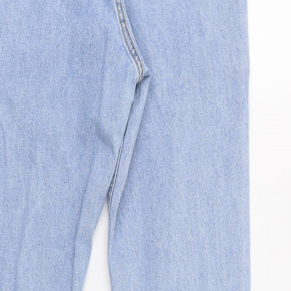 Brand and care label for Denim Co. women’s blue straight jeans, size UK 10, 28-inch leg