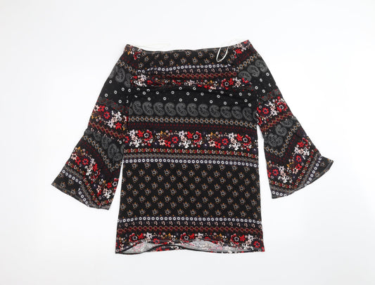 George Womens Black Floral Basic Blouse Size 8