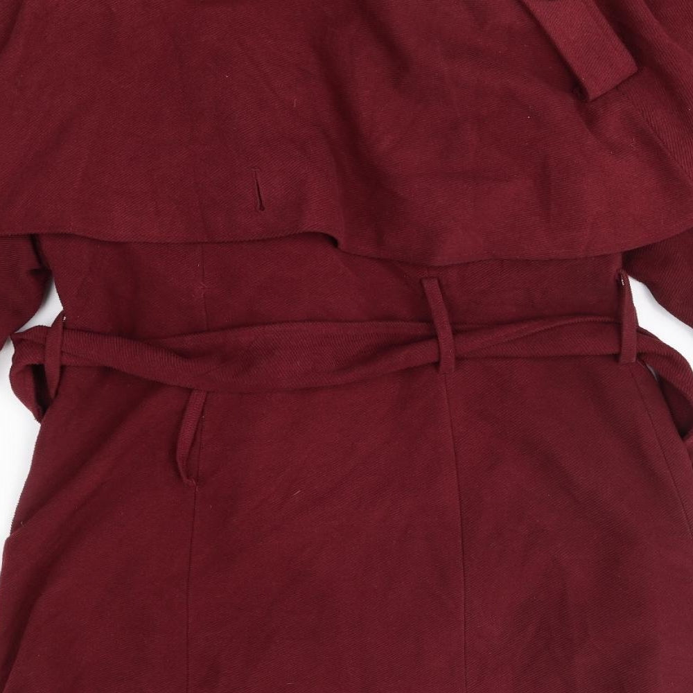 Brand and care label for New Look women’s red overcoat coat, size UK 12