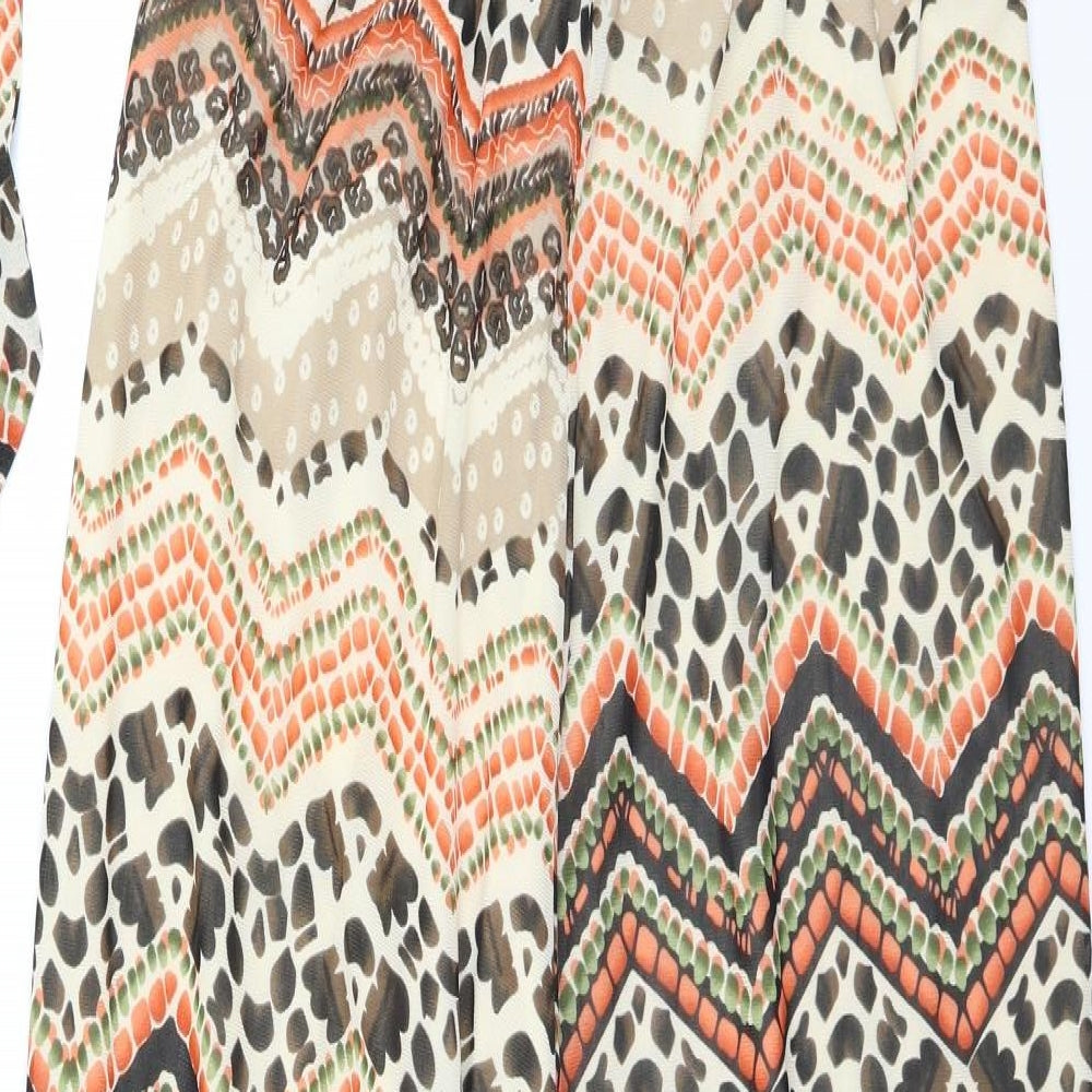 Brand and care label for Pussycat London women’s brown animal print a-line, size UK 14