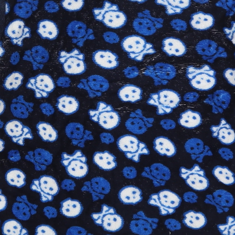 Brand and care label for Snooze Time boys’ blue solid pyjama top, size 9-10, years - skulls