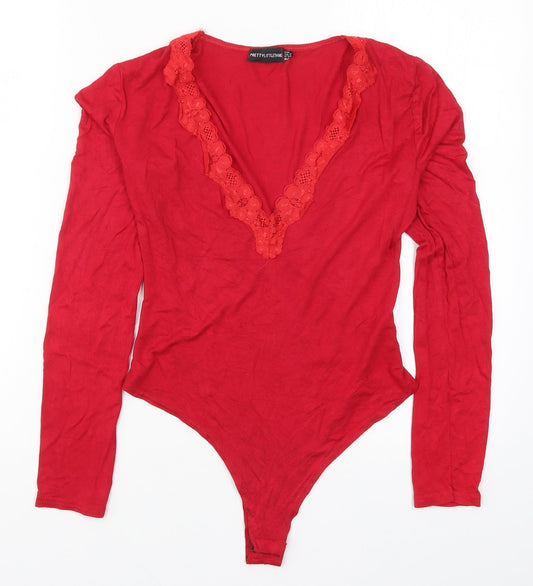 Additional front view of PRETTYLITTLETHING women’s red bodysuit one-piece, size UK 10