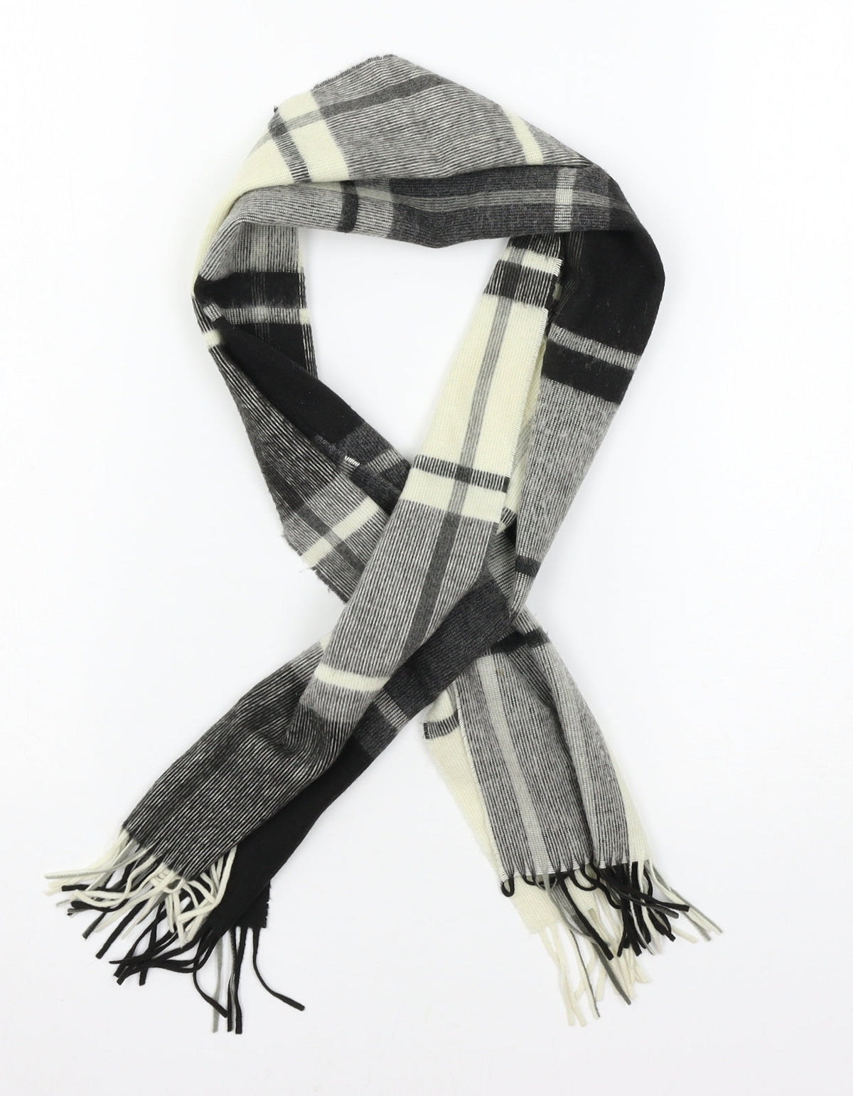 Front view of Preworn women’s multicoloured plaid knit scarf