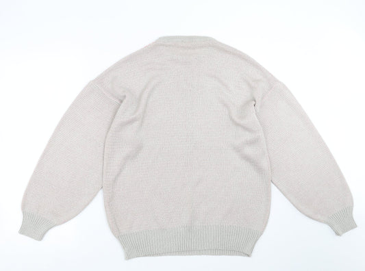 Match Set Womens Grey Floral Pullover Jumper Size M - leaf pattern