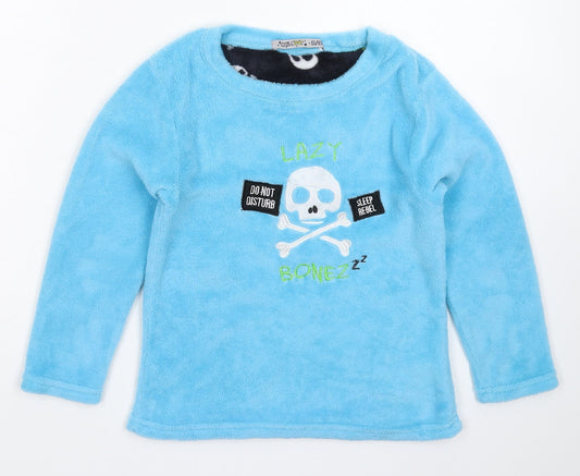 Chill Out Boys Blue Solid Fleece Pyjama Top Size 8-9 Years