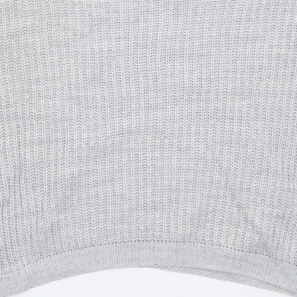 Brand and care label for Boohoo women’s grey knit jumper, size M