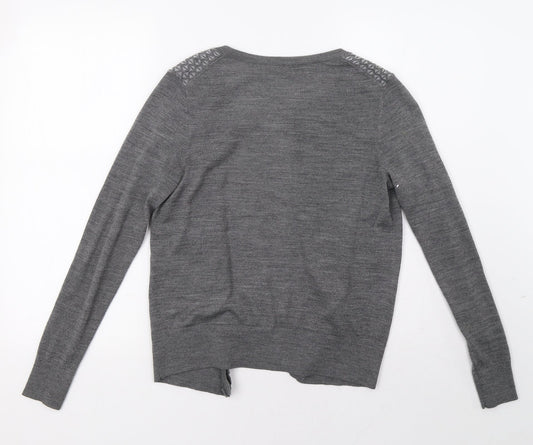 LOFT Womens Grey Geometric Cardigan Jumper Size S