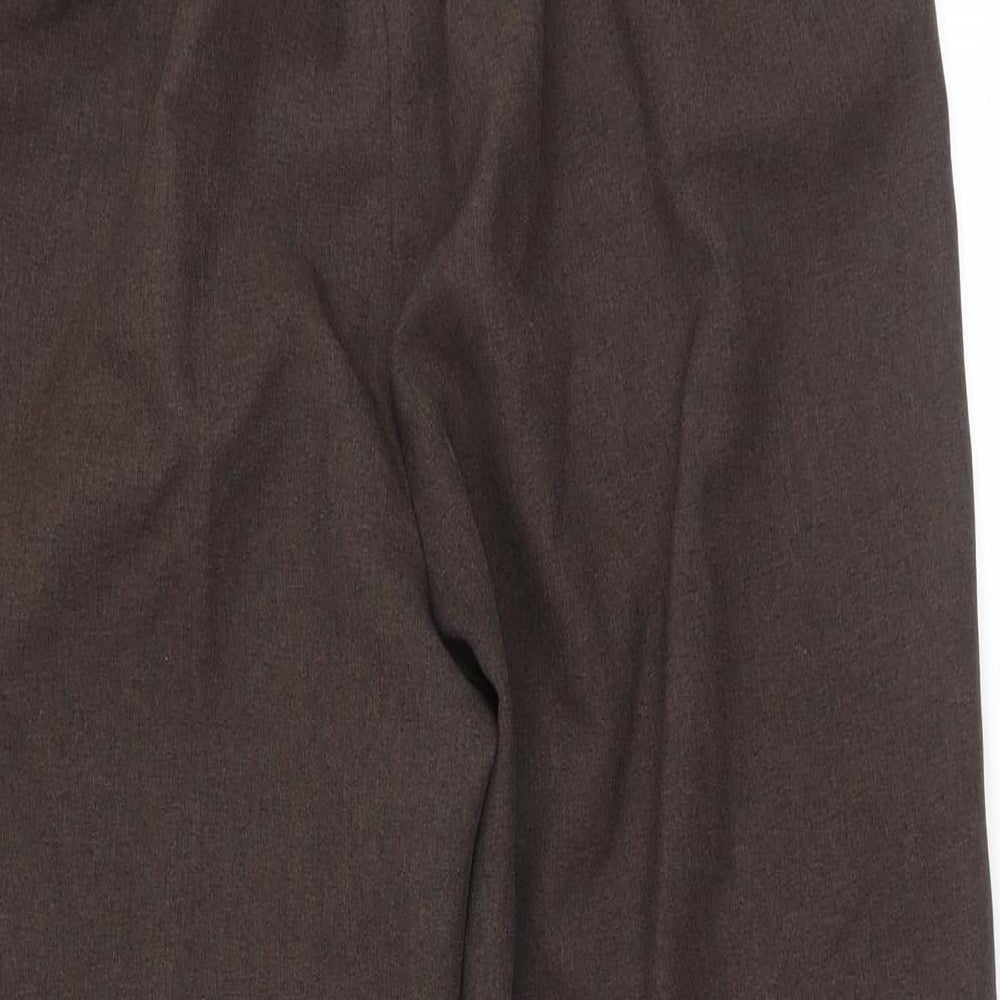 Brand and care label for Bonmarché women’s brown trousers, size UK 14, 24.5-inch leg