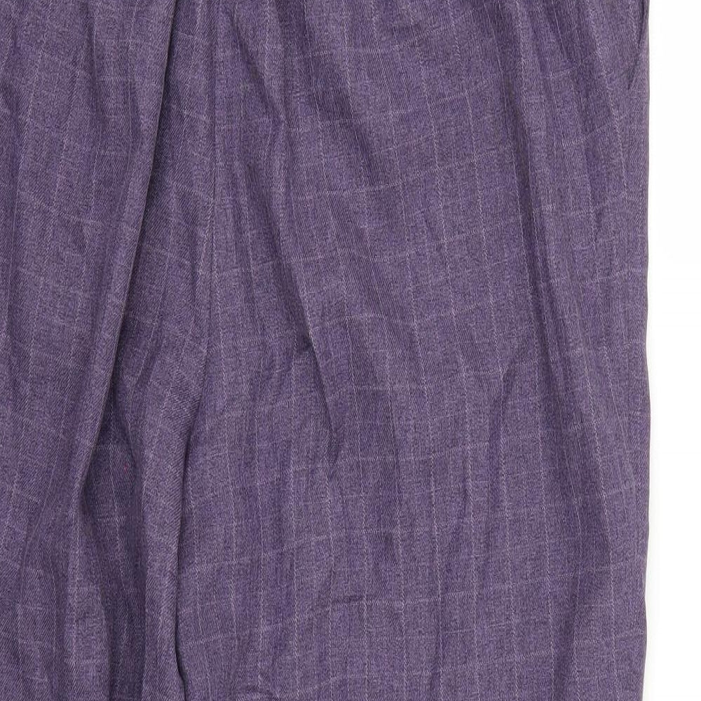 Brand and care label for EWM women’s purple check trousers, size UK 20, 23-inch leg