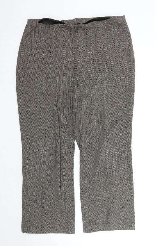 Additional front view of Bonmarché women’s brown geometric trousers, size UK 16, 28-inch leg