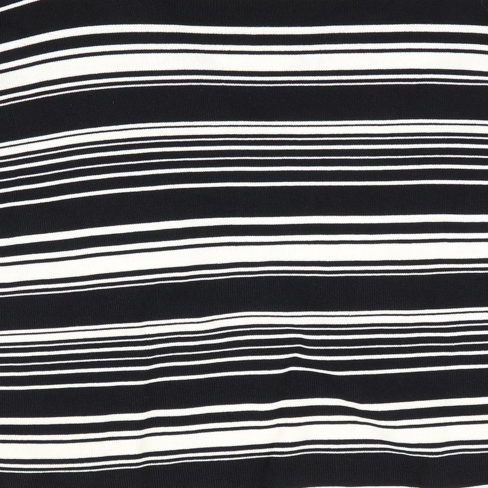 Brand and care label for AMARANTO women’s black striped cardigan jumper, size UK 14