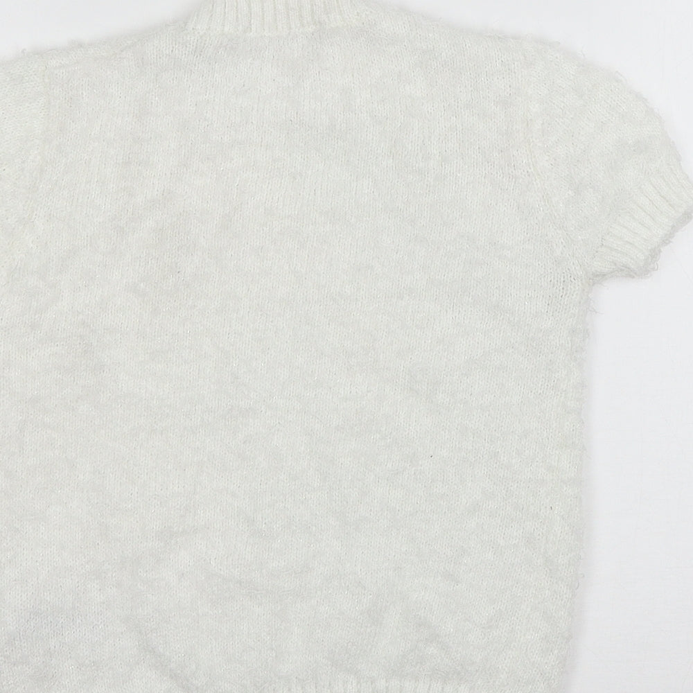 Marks and Spencer Girls White Knit Pullover Jumper Size 9-10 Years