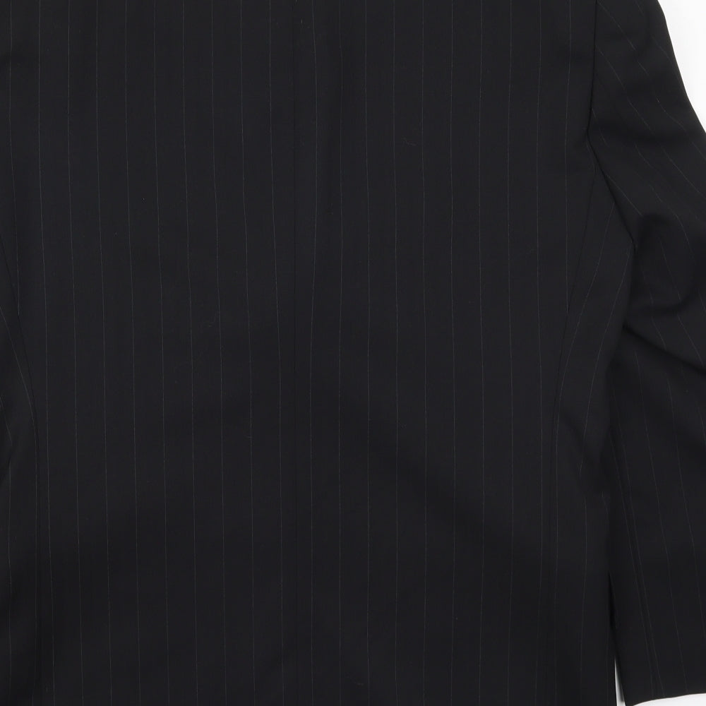 Brand and care label for Charlton Gray men’s black striped jacket suit jacket, size 36
