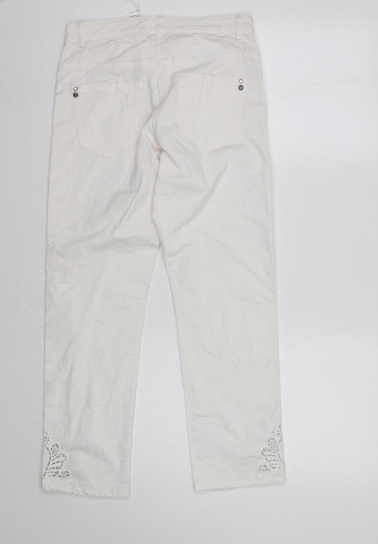 Womens UK Size 8 Preworn Regular Fit Cropped Ivory Jeans