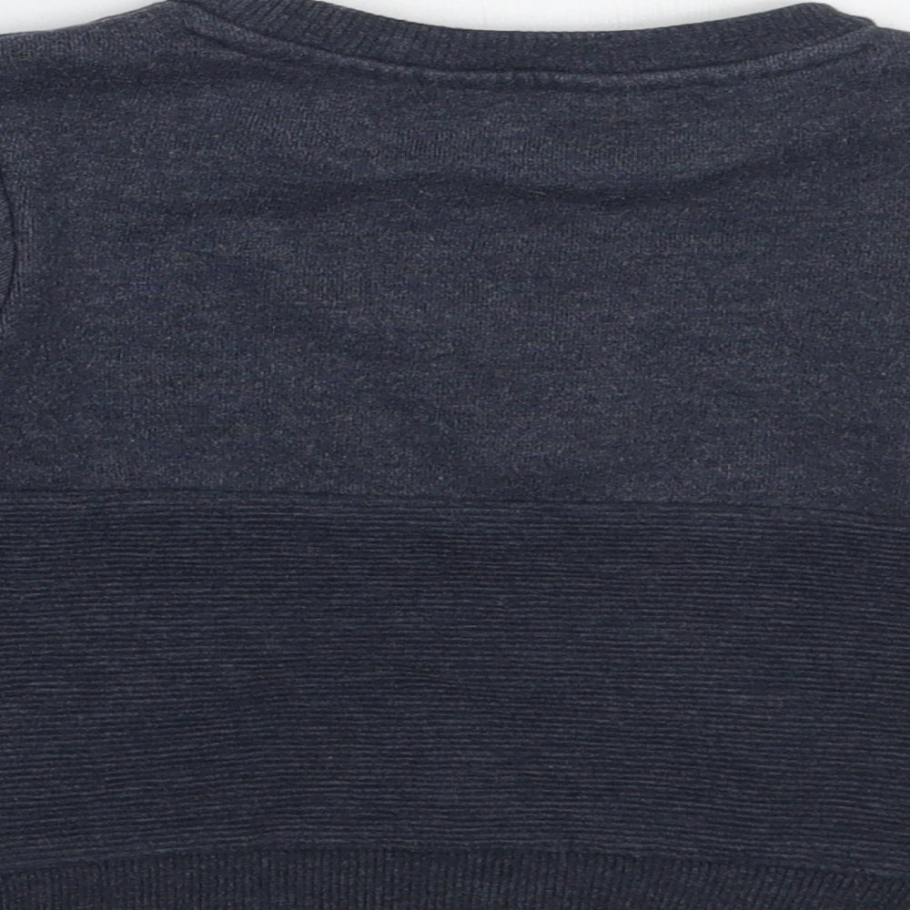 Brand and care label for Primark boys’ blue jumper, size 18-24, months
