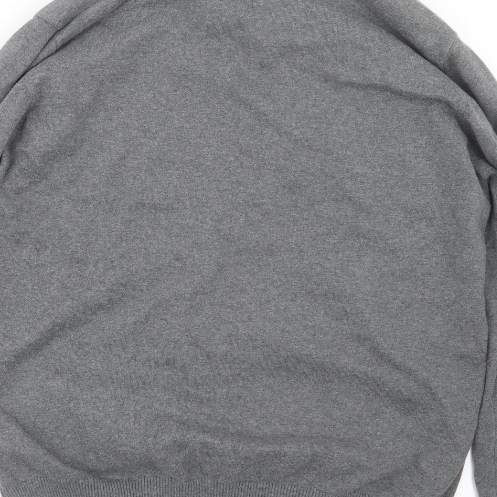 Brand and care label for Debenhams men’s grey knit jumper, size L