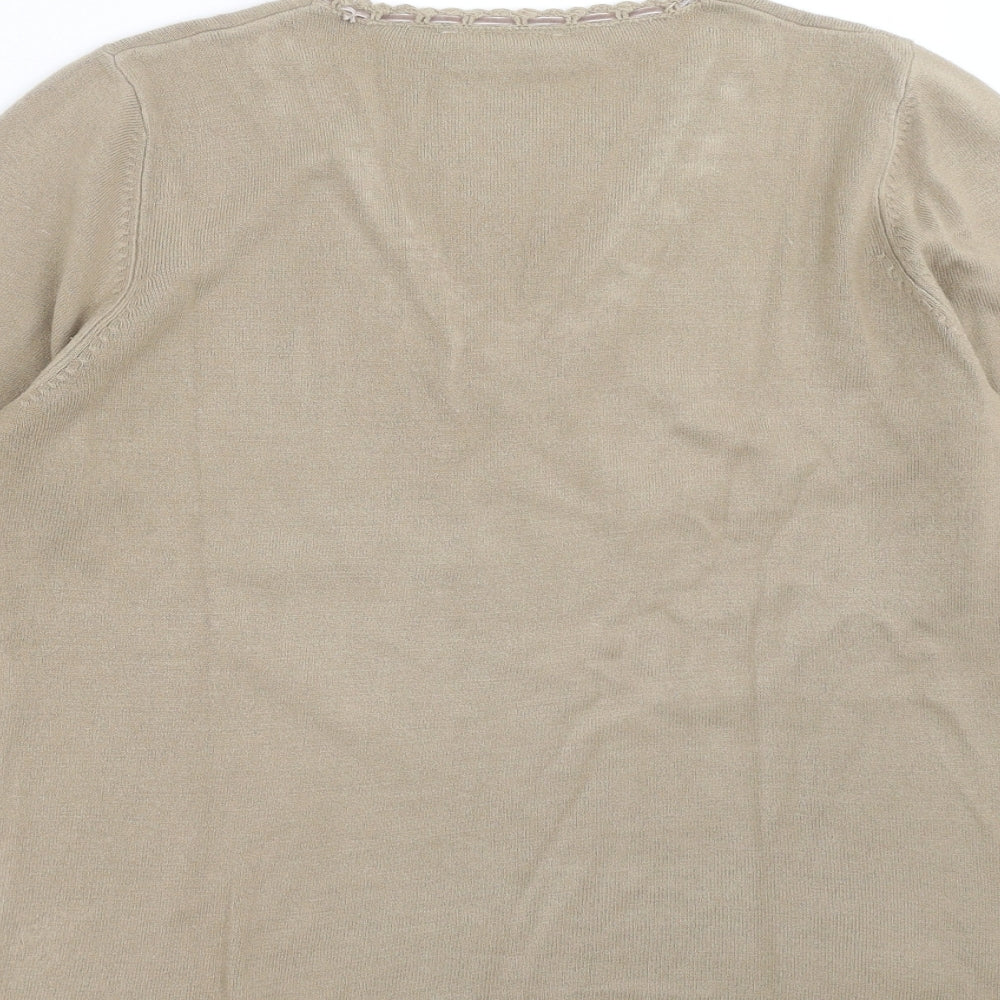 BHS Womens Brown Knit Pullover Jumper Size 12 - Floral embroidery