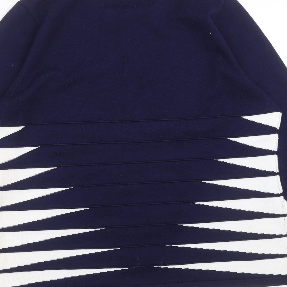 B&W Womens Blue Geometric Knit Pullover Jumper Size L