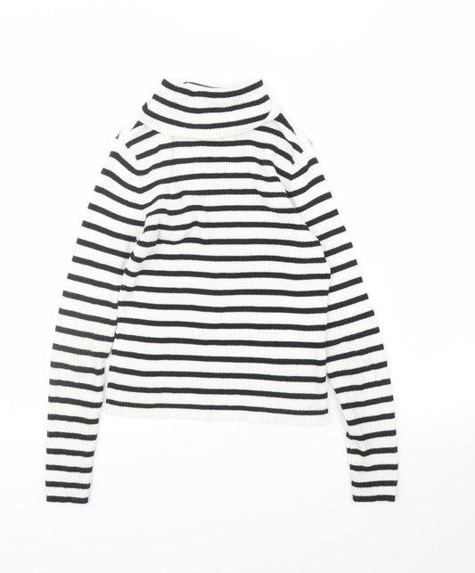H&M Girls White Striped Pullover Jumper Size 9 Years