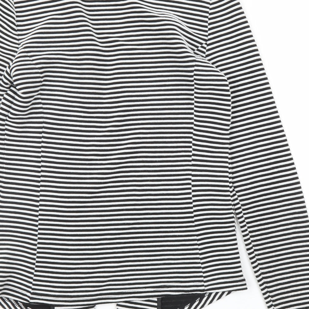 Brand and care label for Papaya women’s black striped jacket blazer, size UK 8