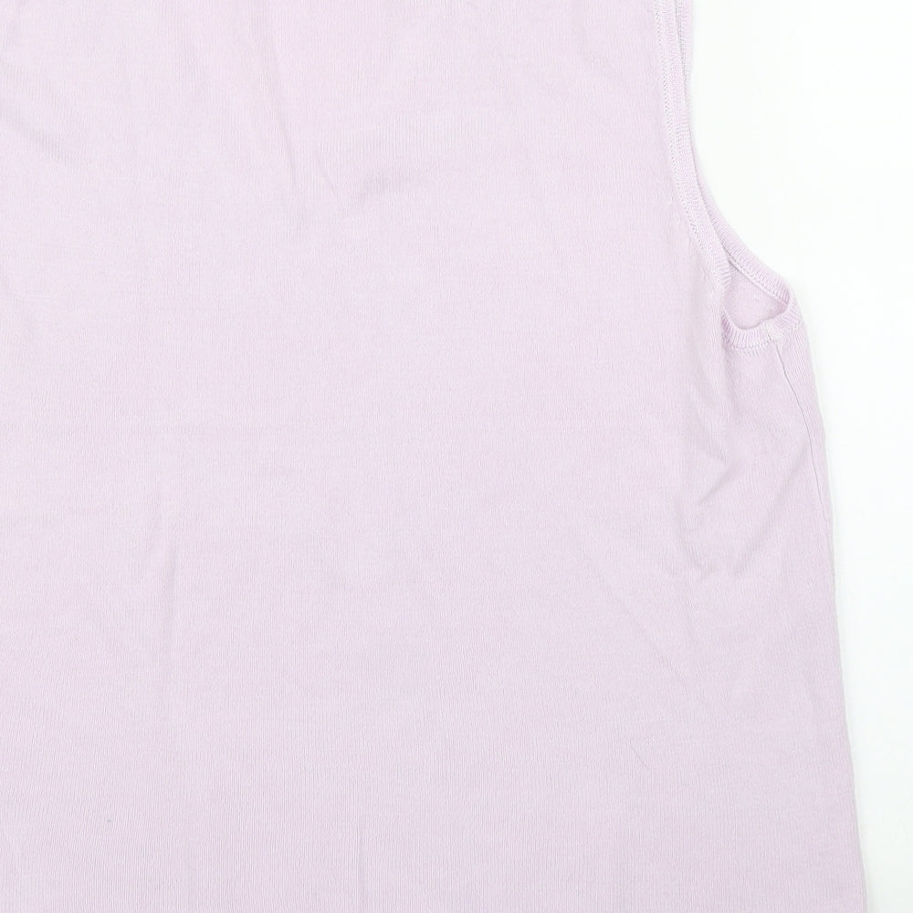 Brand and care label for Alibi Knits women’s purple vest jumper, size UK 18